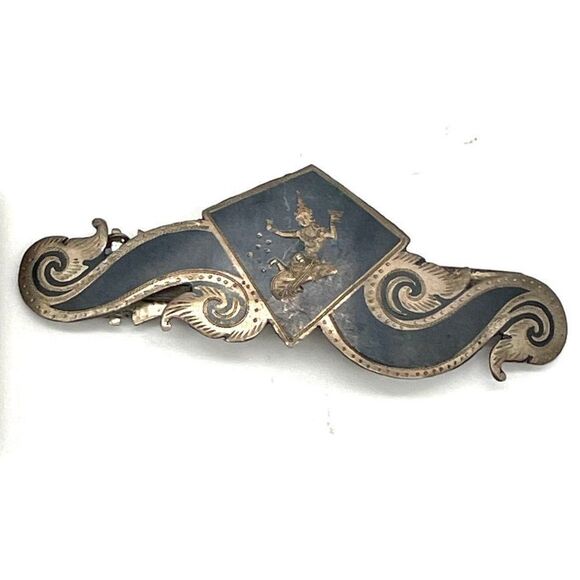 Antique Siam Thai Sterling Silver Enamel Hair Clip 3.25in